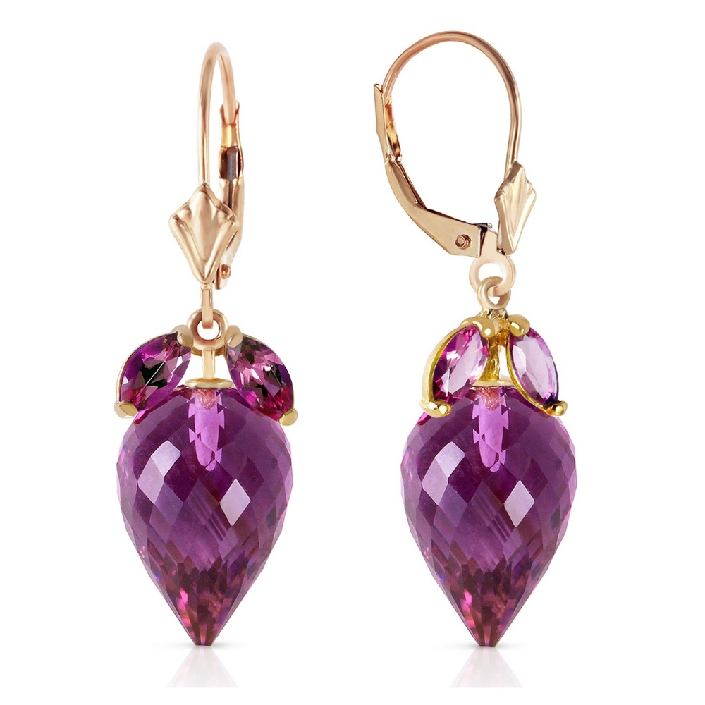 EARRING WITH DANGLING POINTY BRIOLETTE AMETHYSTS - Picture 2 of 5